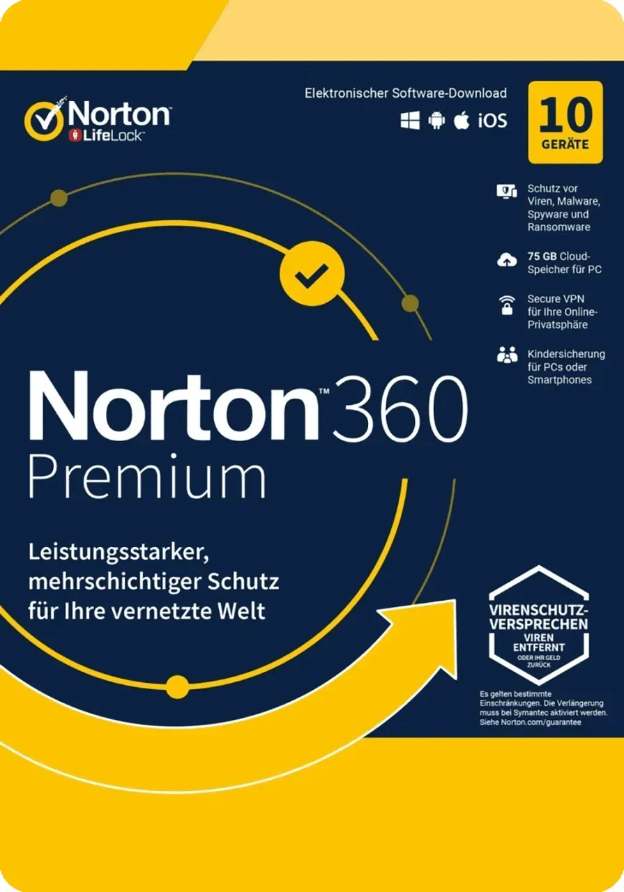 Norton 360 Premium, 75 GB Cloud Backup, 10 Dispositivos 1 Año NO SUBSCRIPTION