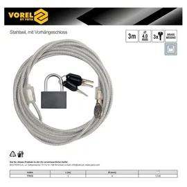 VOREL Stahlseil mit Schloss ummantelt 3m x Ø 4mm