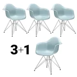 Vitra Stuhl Eames Plastic Armchair RE 83x63x59 cm Gestell verchromt, Sitz eisgrau silber, 4 Stück, Designer Charles & Ray Eames
