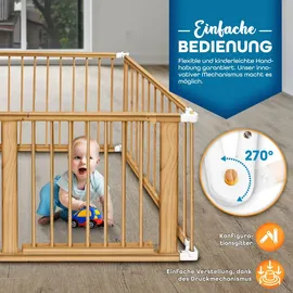 KIDUKU KIDUKU® 7,2 Meter Laufgitter weiß XXL klappbar inkl. Tür, bestehend aus 8 Elementen, individuell formbar Laufstall Absperrgitter - Naturbelassen