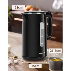 Aigostar - Edelstahl Doppelwand Elektrischer Wasserkocher mit Wasserstandsanzeige, - Schwarz
