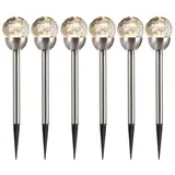 MARELIDA LED Solar Wegleuchten Crackle - Edelstahl - warmweiß - H: 24,5cm - Lichtsensor - silber - 6er Set