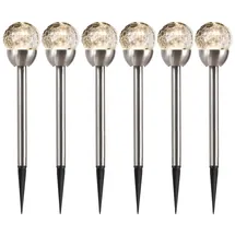 MARELIDA LED Solar Wegleuchten Crackle - Edelstahl - warmweiß - H: 24,5cm - Lichtsensor - silber - 6er Set