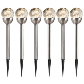 MARELIDA LED Solar Wegleuchten Crackle - Edelstahl - warmweiß - H: 24,5cm - Lichtsensor - silber - 6er Set