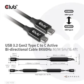 Club 3D USB 3.2 Typ-C zu Typ-C Kabel 5m 8K60Hz St./St. schwarz