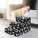 Youyijia Hundetreppe 3 Stufen Haustiertreppe für Bett 45 x 35 x 30 cm Haustiertreppe Haustierleiter mit waschbarem, rutschfestem Plüschbezug für Hunde und Katzen (Black, 45x35x30CM, 3)