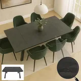 Mendler Esszimmertisch HWC-O59, Esstisch Ausziehtisch, Sinterstein Metall ausziehbar 160-242x91cm - Marmor-Optik grau