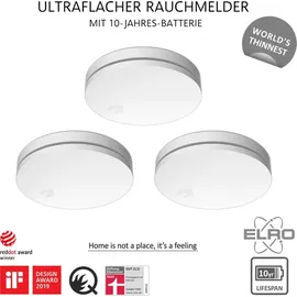 ELRO FS4610 | 3-teiliges Rauchmelder-Set | Dünnster Rauchmelder der Welt | 10 Jahres Batterie | Entspricht der europäischen Norm EN14604 | Weiß