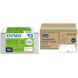 DYMO Original LabelWriter Mehrzwecketiketten | 32 mm x 57 mm & Tork grüne Zickzack Papierhandtücher Universal 290135 - H3 Falthandtücher für Papierhandtuchspender - 1-lagig, grün - 20 x 200 Tücher