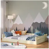 bellabino Bodenbett Miera 140x200 cm, Montessori Kinderbett Natur lackiert, Bett für Kinder inkl. Rausfallschutz und Rolllattenrost mit offener Seite aus Birke Sperrholz