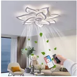 RRBEST Deckenventilator LED-Deckenventilator mit Beleuchtung, 5-flammiges Design, dimmbarer, leiser Deckenventilator mit Fernbedienung und App-Steuerung weiß 81 cm x 19 cm x 81 cm