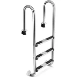 GYMAX Poolleiter 3 Stufen Schwimmbadleiter Edelstahl Einstiegsleiter mit Antirutschpads Einbauleiter Tiefbeckenleiter Sicherheitsleiter 55 x 25 x 132,5 cm