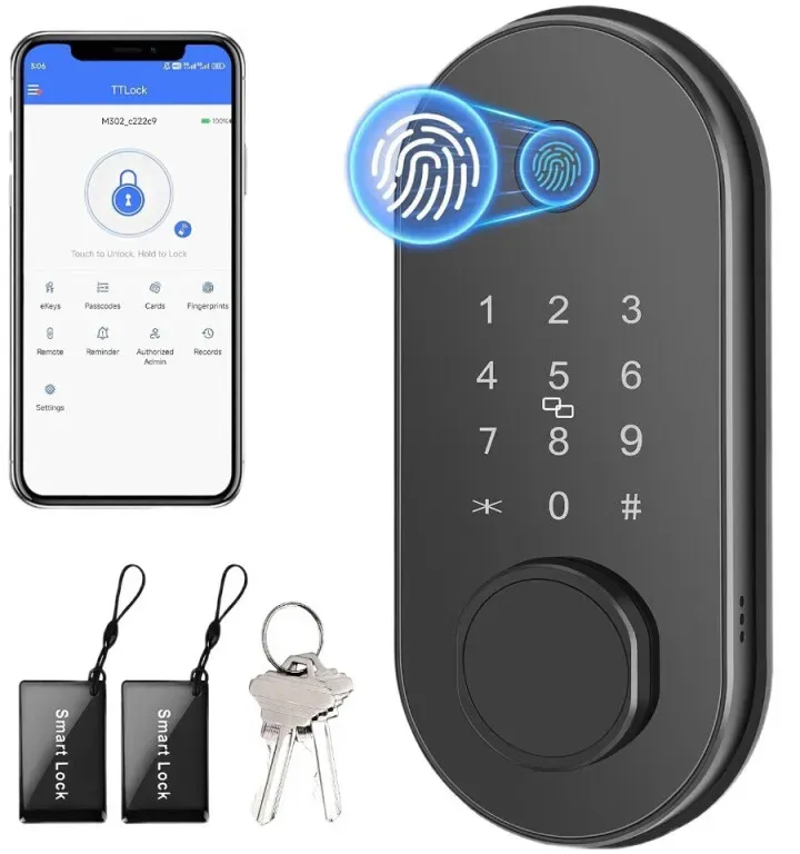 Intelligentes Türschloss mit Fingerabdruck, schlüsselloser Zutritt, App-Steuerung, Riegelschloss mit automatischer Verriegelung, elektronisches Tastenfeld, für Haustür, Heimgebrauch und Wohnung