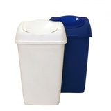 Testrut axentia Schwingdeckeleimer in den Farben Blau und Weiß, Abfalleimer aus Kunststoff für Küche & Bad, Mülleimer mit Schwingdeckel, Fassungsvermögen: ca. 50 Liter