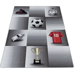 Kinderteppich AYYILDIZ TEPPICHE "PLAY 2906", grau, B:140cm H:6mm L:200cm, Polyamid, Teppiche, robuster Kurzflor, Fussball, Kinderzimmer