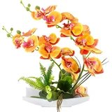 cailion Künstliche Orchideen Kunstblumen Künstliche Phalaenopsis Orchidee Bonsai künstliche Blumen mit Imitation Gefälschte Orchideen für Wohnzimmer Badezimmer Tischdekoration (orange002)