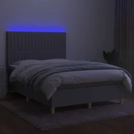 vidaXL Boxspringbett mit Matratze & LED Hellgrau 140x200 cm Stoff