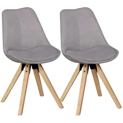 KADIMA DESIGN 2er Set Retro Esszimmerstuhl LIMA Hellgrau Polsterstuhl Stoff-Bezug Rückenlehne Design Küchen-Stuhl