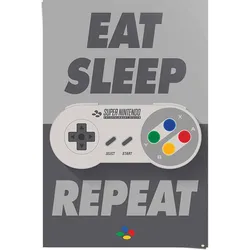 Poster REINDERS "Super Nintendo Eat, sleep, repeat", silber (farbe bild(er): silberfarben), B:61cm H:91,5cm, Papier, Bilder