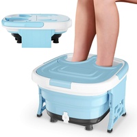 GOPLUS Fußbad mit Sprudel- und Vibrationsmassage, Fußbadewanne mit Fernbedienung, Klappbares und elektronisches Fußsprudelbad, Wassertemperierung von 36 bis 48°C, 10-60 Min. Timer (Blau)