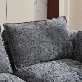 Okwish Dreisitzer Ecksofa mit Hocker, Kissen, Getränkehalter und 2 Seitentaschen, In Chenille Grau