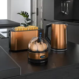 Arendo - Wasserkocher mit Toaster und Eierkocher SET Edelstahl Kupfer Wasserkocher 1,5L 40° - 100°C, Toaster 4 Scheiben LED-Display 6 Bräunungsgrade