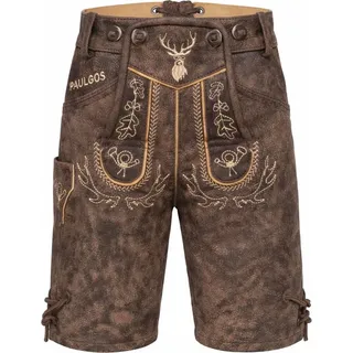 PAULGOS Kinder Trachten Lederhose Kurz - KK2 - Echtes Leder - in 2 Farben erhältlich -Größe 86 - 164 - Dunkelbraun - 134/140