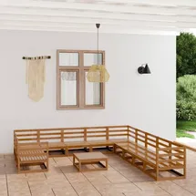 vidaXL 12-tlg. Garten-Lounge-Set Massivholz Kiefer - Braun