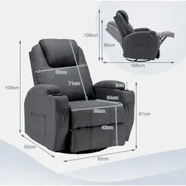 Laiham Massagesessel Relaxsessel Fernsehsessel Massage Liegefunktion TV Sessel Pol... - Grau