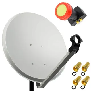 PremiumX 45cm Satellitenschüssel Stahl Hellgrau Sat Antenne Sun Twin LNB Satellitenantenne SAT Anlage 4 F-Stecker 2 TN