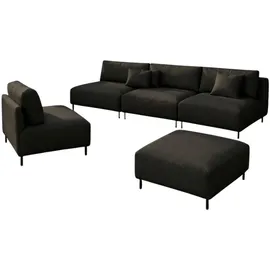 A&J MöbelLand Gartenlounge-Set 3-tlg. Loungeset schwarz