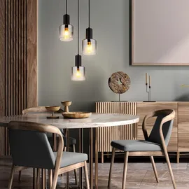 Nowa Hängelampe Pendelleuchte Esszimmerlampe Rauchglas E27 Metall schwarz 3-Flammig