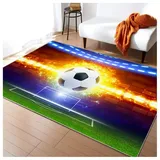 HAZARA Fußballplatz Spielteppich, Eisfeuer Fußball Bedruckt Großflächige Teppiche Sport rutschfest Spielteppich 3D Fußball Mit Flammen Bedruckten Teppichen Für Schlafzimmer(B,120x160cm/47x63in)