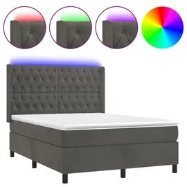 vidaXL Boxspringbett mit Matratze & LED Dunkelgrau 140x200 cm Samt
