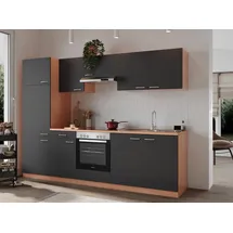 Respekta Küchenzeile Gerda 270 cm E-Geräte Glaskeramikkochfeld grau/buche nachbildung
