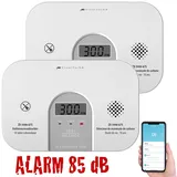 VisorTech 2er-Set WLAN-Kohlenmonoxid-Melder, LCD-Display, 10-Jahres-Sensor, App