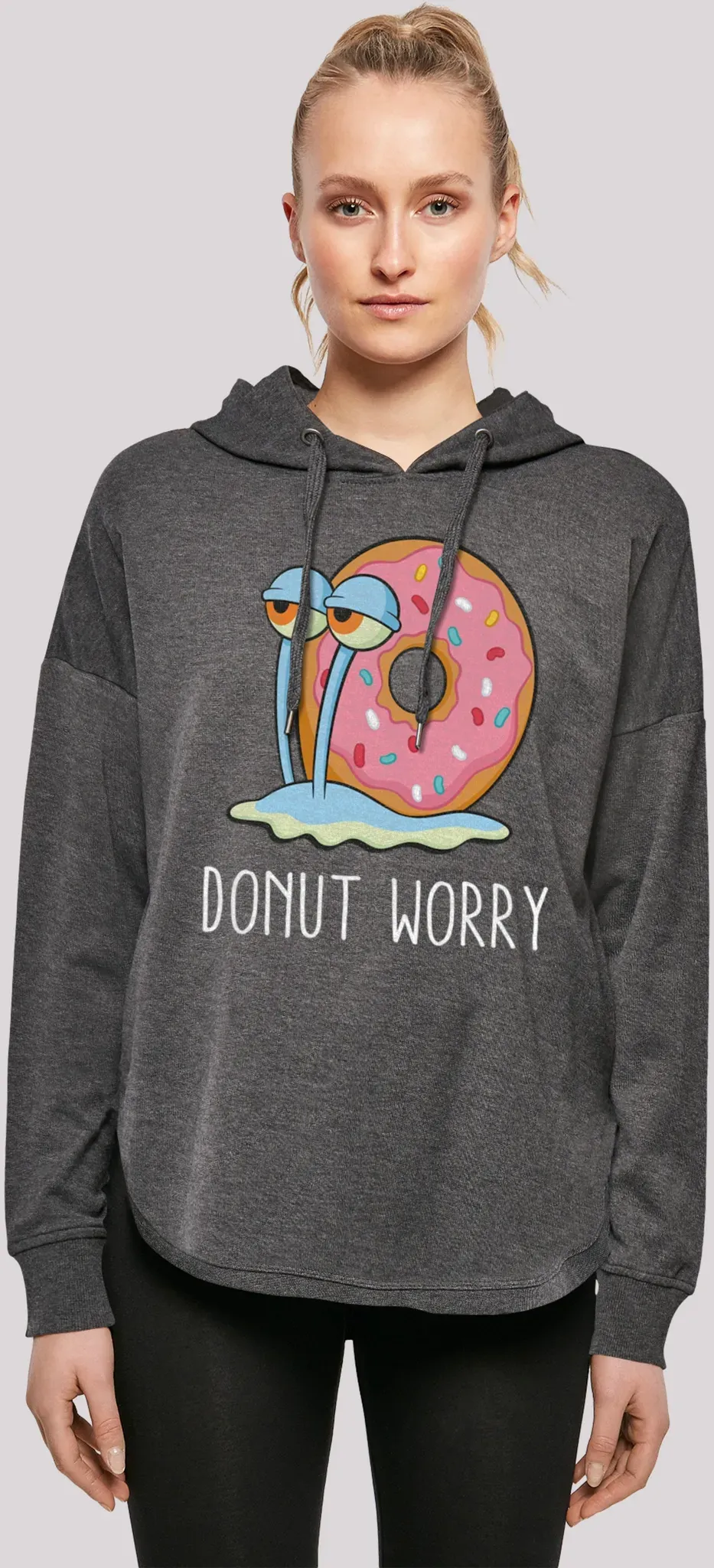 Kapuzenpullover F4NT4STIC "Spongebob Schwammkopf Donut Worry Garry" Gr. XS, grau (charcoal) Damen Pullover Print