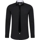 RUSTY NEAL Langarmhemd RUSTY NEAL, Herren, Gr. 4XL, EURO-Größen, schwarz-weiß (schwarz, weiß), 60% Baumwolle, 37% Polyester, 3% Elasthan, unifarben, Hemden, mit Krawatte