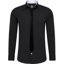 RUSTY NEAL Langarmhemd RUSTY NEAL, Herren, Gr. 4XL, EURO-Größen, schwarz-weiß (schwarz, weiß), 60% Baumwolle, 37% Polyester, 3% Elasthan, unifarben, Hemden, mit Krawatte
