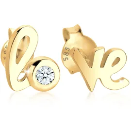 Elli DIAMONDS Ohrstecker Love Schriftzug Gelbgold 585 0,03 ct.