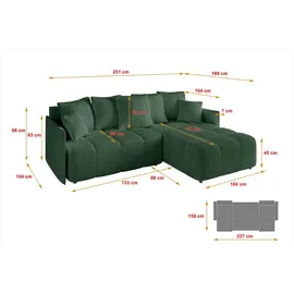 altdecor Ecksofa LONLI-L Cord 2-Sitzer Grün