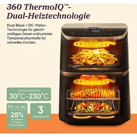 COSORI CAF-DC123S-DDER Turbo Tower Pro Smart Heißluftfritteuse 2630 Watt Dunkelgrau/Gold