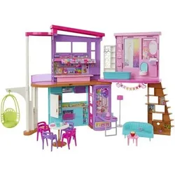 MATTEL HCD50 Barbie Malibu Ferien-Haus (klappbar), Puppenhaus inkl. Möbel & Zubehör