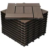 ECD Germany WPC Terrassenfliesen 30x30cm 44er Spar Set für 4m2 Dunkelbraun Mosaik Holzoptik für Garten Balkon Bodenbelag mit Drainage Klicksystem Terrassendielen Balkonfliesen Klickfliesen Holzfliesen