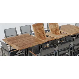 ASS Altenburger Gartengarnitur Edelstahl Batyline A-Grade Teak Set Ausziehtisch 200-240-280 x 100 cm + 10 Sessel mit Batyline Bespannung Serie KUBA-BRA...