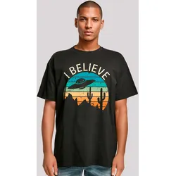 T-Shirt F4NT4STIC "I Believe UFO Alien Sonnenuntergang", Herren, Gr. M, schwarz, Obermaterial: 100% Baumwolle, casual, oversize, Rundhals, Kurzarm ohne Bündchen, Shirts, Premium Qualität