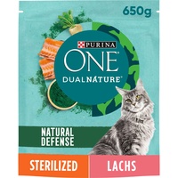PURINA ONE Dual Nature Katzenfutter trocken für kastrierte Katzen mit Spirulina, reich an Lachs, 6er Pack (6 x 650g)