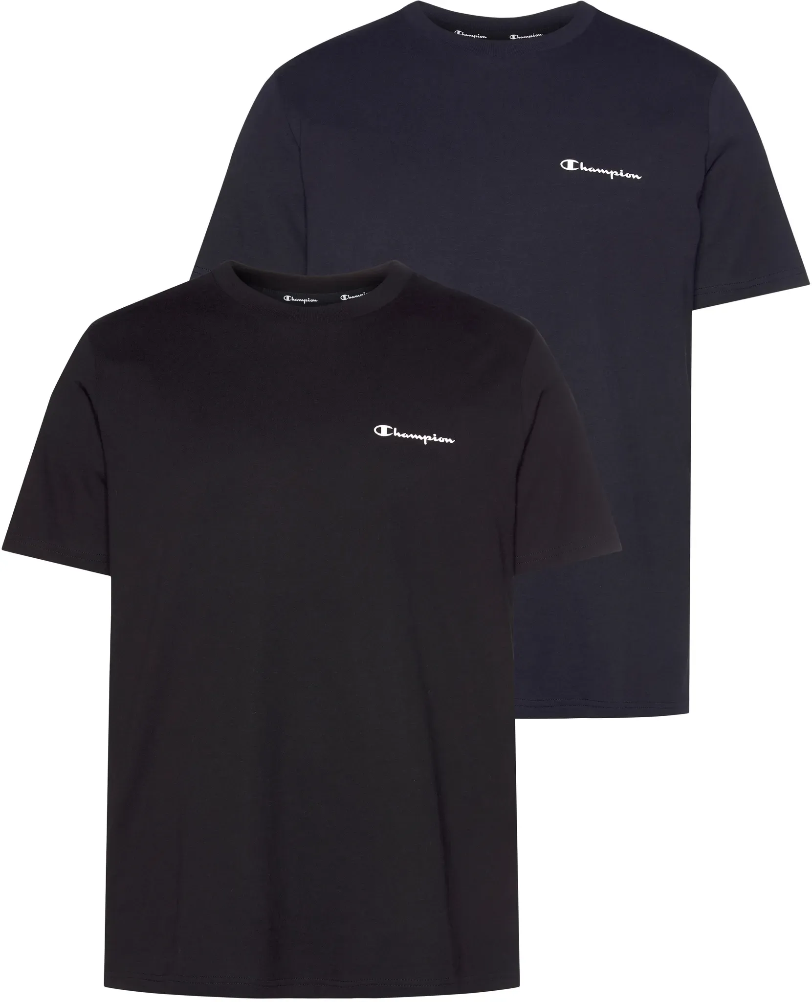 T-Shirt CHAMPION, Herren, Gr. XL (52), blau (marine, schwarz), Obermaterial: 100% Baumwolle, Basic hüftlang, Rundhals, Shirts T-Shirt, 2er-Pack, mit Rundhalsausschnitt, Kurzarm-Design, aus Baumwolle
