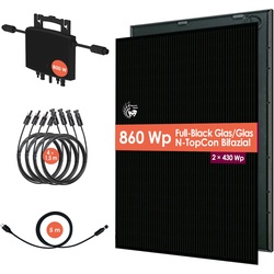 VALE Balkonkraftwerk   860 W (2x430) Bifaziale Full-Black Glas-Glas Solarmodule   800 W HERF Wechselrichter   Steckerfertige & Genehmigungsfreie Mini-Solaranlage