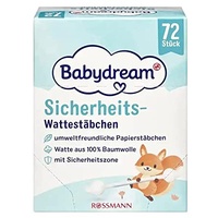 Babydream Sicherheits-Wattestäbchen mit Sicherheitszone 4 x 72 Stück 100% Baumwolle